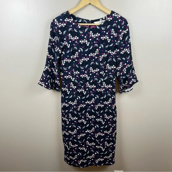 Boden Delia Dress Size 4 Floral Fluted Sleeves Work Office Career Blue Pink - Picture 1 of 13